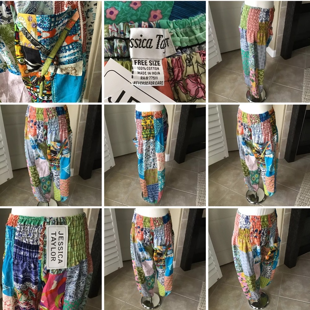 LAST PAIR! Yoga Pants Beach Patchwork 100% Cotton - Picture 8 of 8